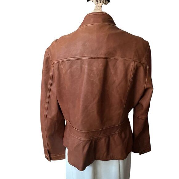 A.N.A. Jr XL Soft Genuine Leather Jacket Brown Blazer Business Casual Peplum Hem - Picture 2 of 12